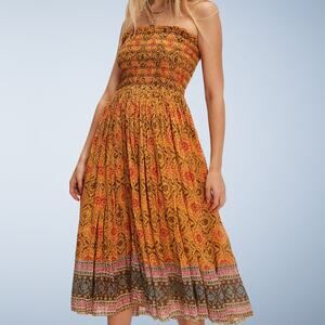 Free People FP One Ravenna Printed Convertible Maxi Skirt Boho Dress Yellow XS